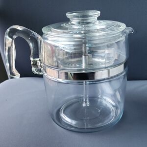 Vintage Pyrex Flameware Glass Coffee Percolator Complete Stovetop MCM Clear